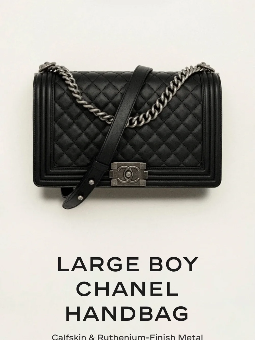 CHANEL Black Quilted Large Boy Messenger Bag with Ruthenium Hardware